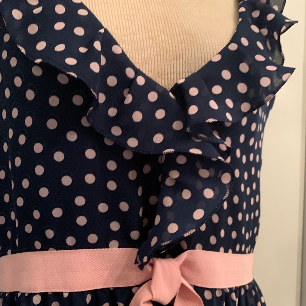 Red Valentino Navy Pink polka dot ruffle dress